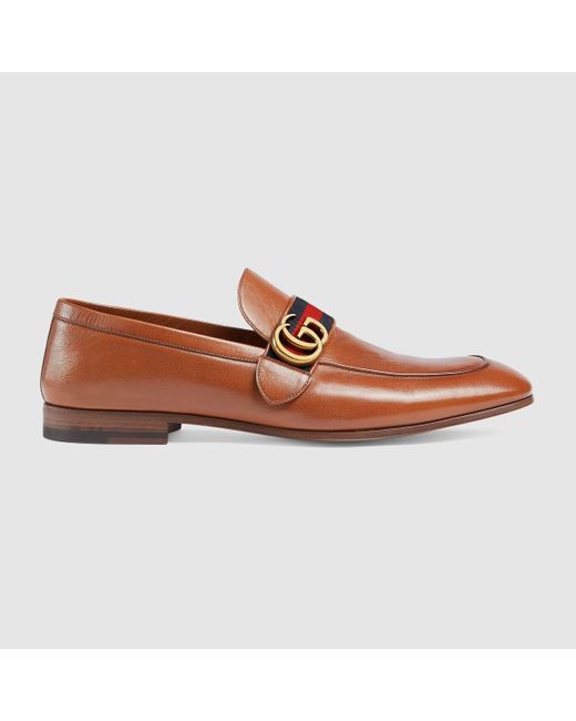 Gucci leather loafer with gg web best sale